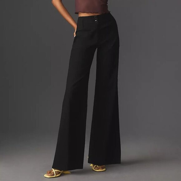 Maeve Women's‎ 2P Black Flare Leg Trousers High Waist Wide Leg Dress Pants - Picture 1 of 7